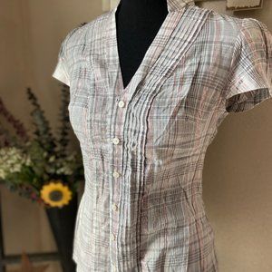 NWT Express Women's Grey Button up Dress Shirt Cap Sleeve XS